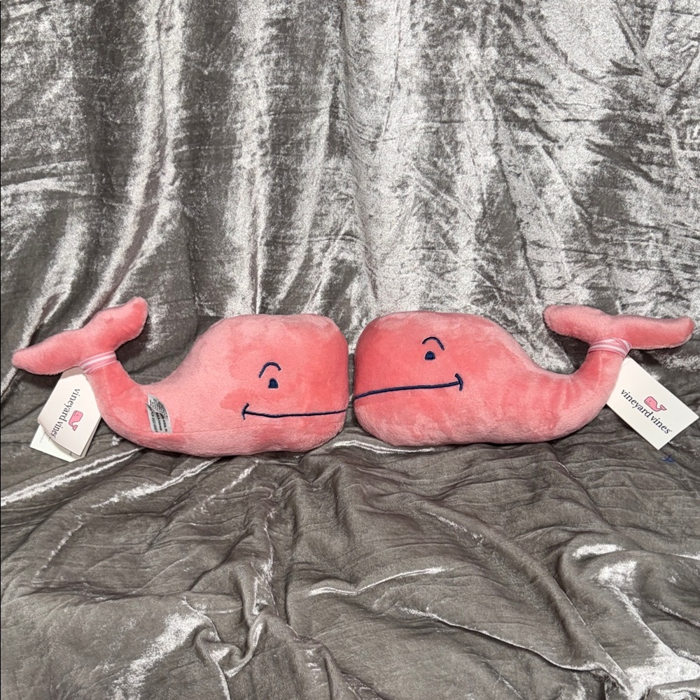Vineyard Vines Coral Plush Whale Pair
